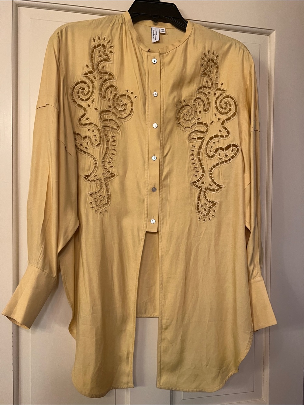 And Other Stories Embroidered Yellow Button-Up Shirt US 0 (S)